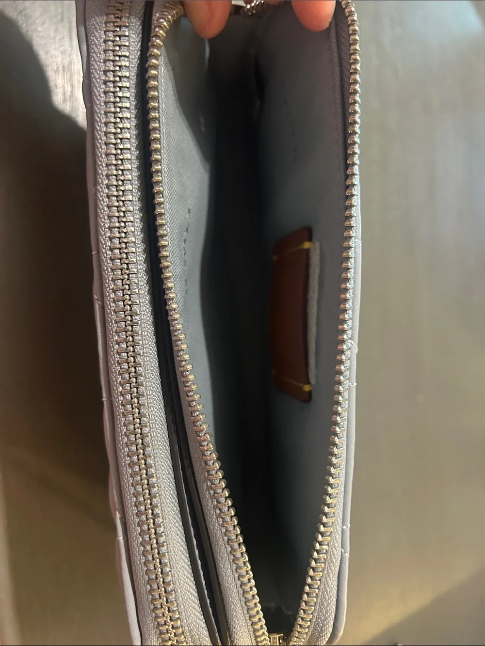 Coach Quilted Leather Wristlet in Light Gray